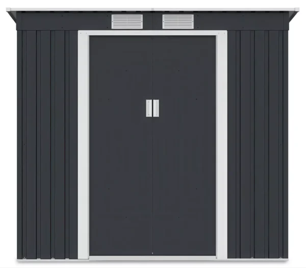 front_view_of_house_garden_Oregon_201x121_cm_cold_grey_with_closed_doors_and_ve_6b37 Domek metalowy ogrodowy Hardmaister Oregon 201 × 121 cm Cold Grey