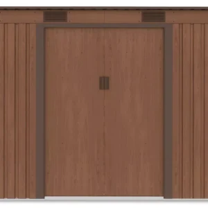front_view_of_the_oregon_tool_house_261x121cm_in_brown_color_d6dd Domek metalowy ogrodowy Hardmaister Oregon 261 × 121 cm Walnut