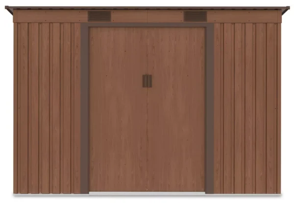 front_view_of_the_oregon_tool_house_261x121cm_in_brown_color_d6dd Domek metalowy ogrodowy Hardmaister Oregon 261 × 121 cm Walnut