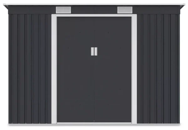 front_view_of_the_oregon_tool_house_261x121cm_in_cold_grey_color_fbb8 Domek metalowy ogrodowy Hardmaister Oregon 261 × 121 cm Cold Grey