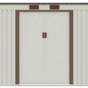 front_view_of_the_oregon_tool_house_261x171cm_in_beige_color_3f39 Domek metalowy ogrodowy Hardmaister Oregon 261 × 181 cm Beige