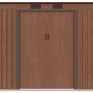 front_view_of_the_oregon_tool_house_261x171cm_in_brown_color_c852 Domek metalowy ogrodowy Hardmaister Oregon 261 × 181 cm Walnut