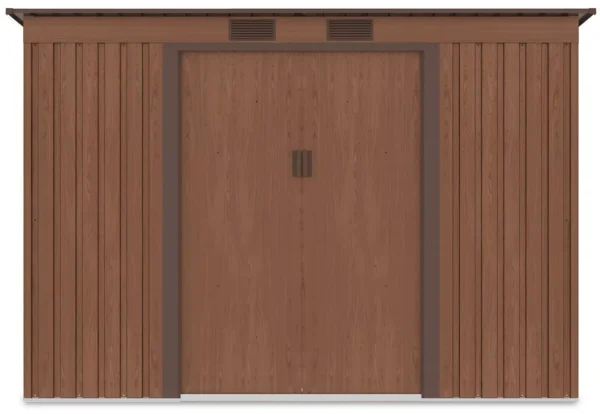 front_view_of_the_oregon_tool_house_261x171cm_in_brown_color_c852 Domek metalowy ogrodowy Hardmaister Oregon 261 × 181 cm Walnut