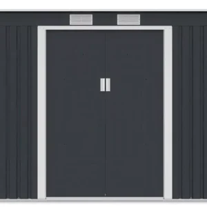 front_view_of_the_oregon_tool_house_261x171cm_in_cold_grey_color_28bd Domek metalowy ogrodowy Hardmaister Oregon 261 × 181 cm Cold Grey
