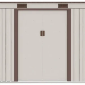 front_view_of_the_oregon_tool_house_261x241cm_in_beige_color_9917 Domek metalowy ogrodowy Hardmaister Oregon 261 × 241 cm Beige
