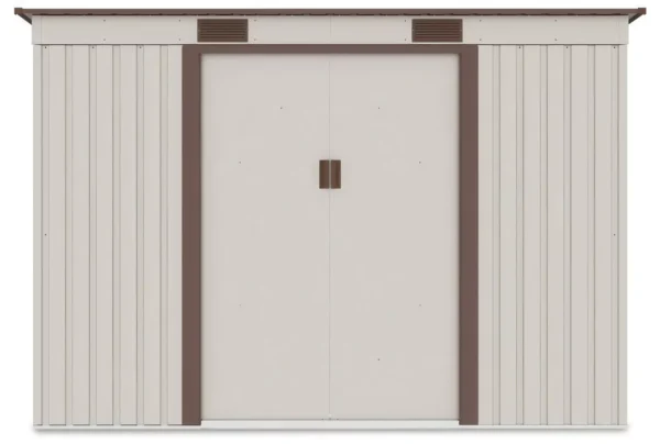 front_view_of_the_oregon_tool_house_261x241cm_in_beige_color_9917 Domek metalowy ogrodowy Hardmaister Oregon 261 × 241 cm Beige