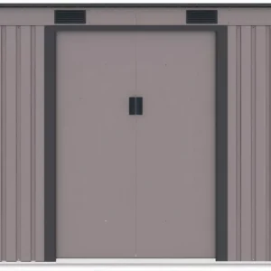 front_view_of_the_oregon_tool_house_261x241cm_in_warm_grey_color_d823 Domek metalowy ogrodowy Hardmaister Oregon 261 × 241 cm Warm Grey