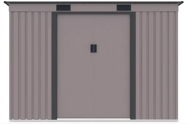 front_view_of_the_oregon_tool_house_261x241cm_in_warm_grey_color_d823 Domek metalowy ogrodowy Hardmaister Oregon 261 × 241 cm Warm Grey