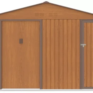 front_view_of_tool_house_Falcon_Oak_Brown_with_close_doors_and_ventilations_Har_a380 Domek metalowy ogrodowy Hardmaister Falcon 340 × 194 cm Oak Brown