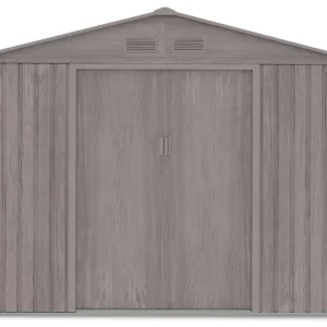 front_view_of_tool_house_Hudson_Light_Wood_with_close_doors_and_ventilations_21de Domek metalowy ogrodowy Hardmaister Hudson 277 × 191 cm Light Wood