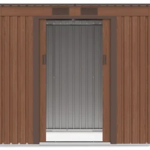front_view_of_tool_house_Oregon_201x121_cm_Walnut_interior_view_open_doors_0b5f Domek metalowy ogrodowy Hardmaister Oregon 201 × 121 cm Walnut