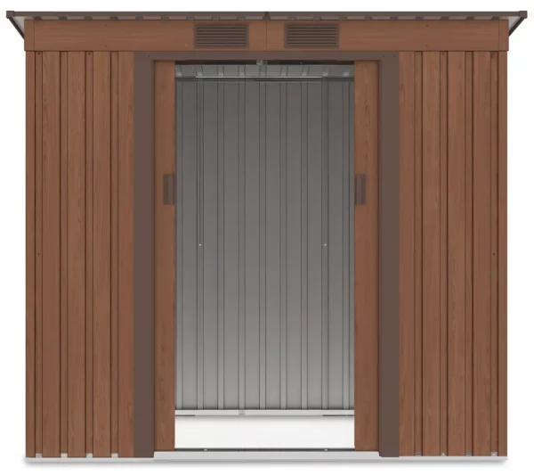 front_view_of_tool_house_Oregon_201x121_cm_Walnut_interior_view_open_doors_0b5f Domek metalowy ogrodowy Hardmaister Oregon 201 × 121 cm Walnut
