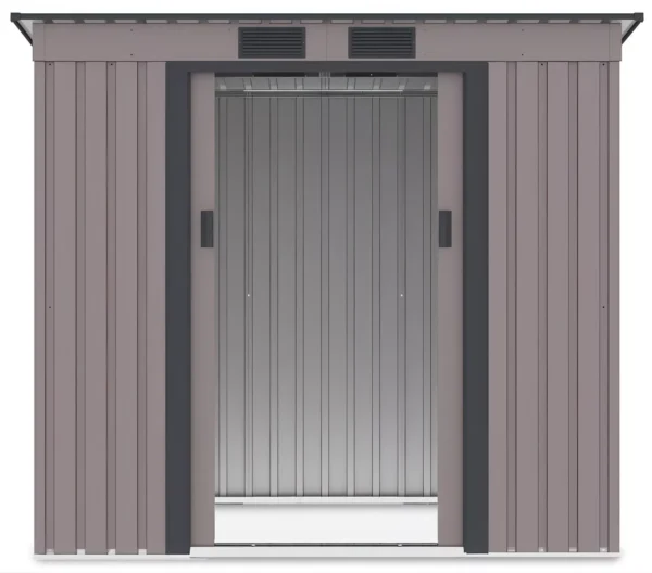 front_view_of_tool_house_Oregon_201x121_cm_Warm_Grey_interior_view_open_doors_85a7 Domek metalowy ogrodowy Hardmaister Oregon 201 × 121 cm Warm Grey