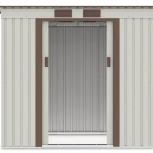 front_view_of_tool_house_Oregon_201x121_cm_beige_interior_view_open_doors_4a44 Domek metalowy ogrodowy Hardmaister Oregon 201 × 121 cm Beige
