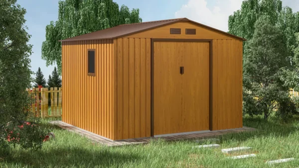 Domek metalowy ogrodowy Hardmaister Hudson 277 × 255 cm Oak Brown