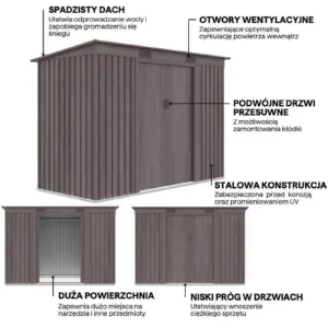 Domek metalowy ogrodowy Hardmaister Oregon 261 × 121 cm Light Wood