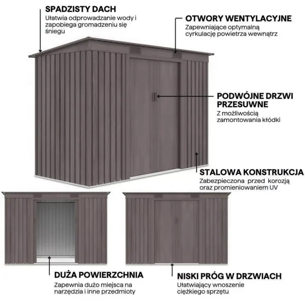 Domek metalowy ogrodowy Hardmaister Oregon 261 × 121 cm Light Wood