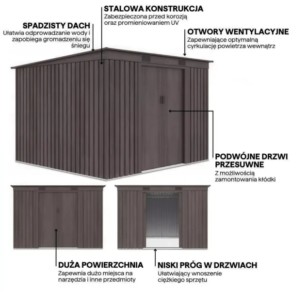 glowne-cechy-domku-oregon-261x241 Domek metalowy ogrodowy Hardmaister Oregon 261 × 241 cm Light Wood