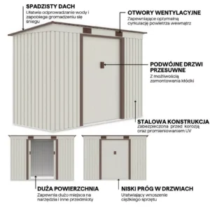Domek metalowy ogrodowy Hardmaister Oregon 261 × 121 cm Beige