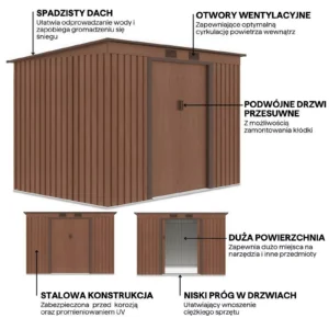 graphics_with_details_and_features_of_the_oregon_tool_house_261x171cm_059b Domek metalowy ogrodowy Hardmaister Oregon 261 × 181 cm Walnut