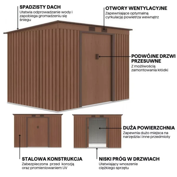 graphics_with_details_and_features_of_the_oregon_tool_house_261x171cm_059b Domek metalowy ogrodowy Hardmaister Oregon 261 × 181 cm Walnut