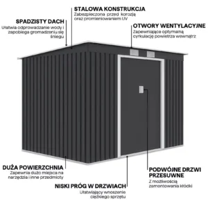 graphics_with_details_and_features_of_the_oregon_tool_house_261x171cm_35f3 Domek metalowy ogrodowy Hardmaister Oregon 261 × 181 cm Cold Grey
