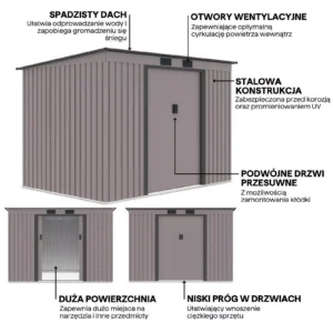Domek metalowy ogrodowy Hardmaister Oregon 261 × 181 cm Warm Grey
