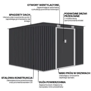 Domek metalowy ogrodowy Hardmaister Oregon 261 × 241 cm Cold Grey