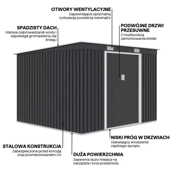Domek metalowy ogrodowy Hardmaister Oregon 261 × 241 cm Cold Grey