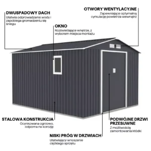 Domek metalowy ogrodowy Hardmaister Hudson 277 × 319 cm Cold Grey