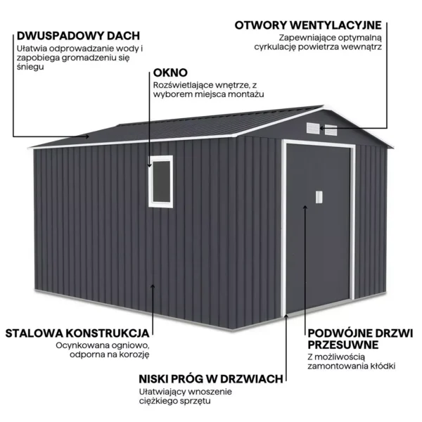 Domek metalowy ogrodowy Hardmaister Hudson 277 × 319 cm Cold Grey