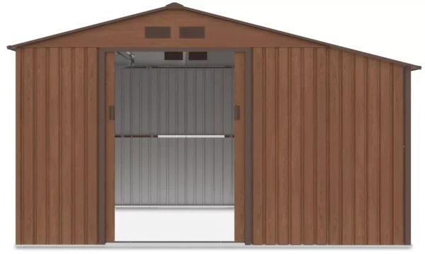 Domek metalowy ogrodowy z drewutnią Hardmaister Madison 342 × 255 cm Walnut