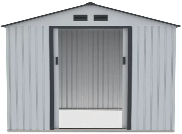 Domek metalowy ogrodowy Hardmaister Hudson 277 × 191 cm Light Grey