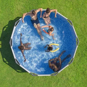 rodzina-w-basenie-steel-pro-max-widok-z-gory Basen stelażowy Bestway Steel Pro Max 306 × 76 cm okrągły