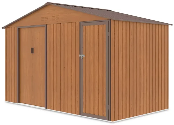 side_view_of__tool_house_garden_Falcon_340x194_cm_Oak_Brown_Hardmaister_9dd6 Domek metalowy ogrodowy Hardmaister Falcon 340 × 194 cm Oak Brown