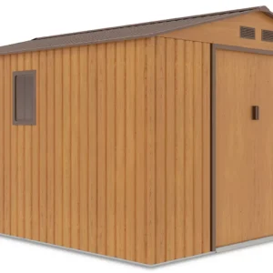 side_view_of_the_house_garden_Hudson_277x319_cm_Oak_Brown_Hardmaister_with_wind_e3bf Domek metalowy ogrodowy Hardmaister Hudson 277 × 319 cm Oak Brown