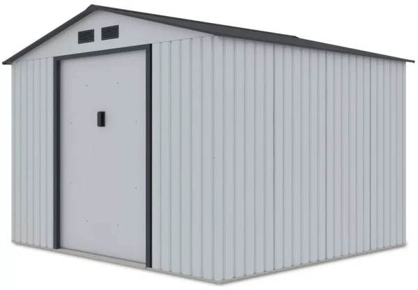 side_view_of_the_tool_house_Hudson_277x255_cm_Hardmaister__1__28e5 Domek metalowy ogrodowy Hardmaister Hudson 277 × 255 cm Light Grey