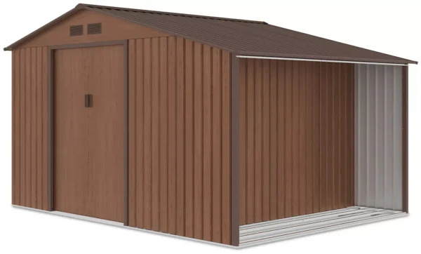 Domek metalowy ogrodowy z drewutnią Hardmaister Madison 342 × 255 cm Walnut