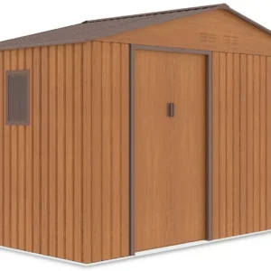 side_view_with_window_of_house_garden_Falcon_Oak_Brown_340x194_cm_Hardmaister_af3b Domek metalowy ogrodowy Hardmaister Falcon 340 × 194 cm Oak Brown