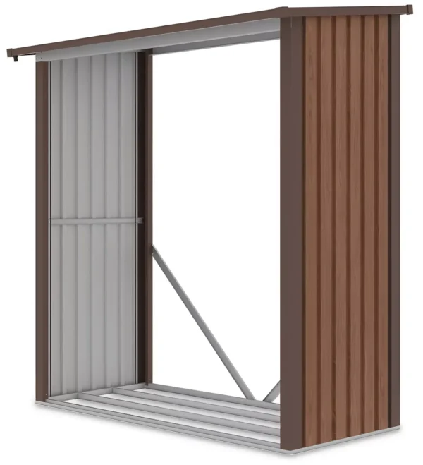 spacious_and_comfortable_denver_garden_woodshed_with_dimensions_182x89cm_5ded Drewutnia metalowa ogrodowa Hardmaister Denver 182 × 89 cm Walnut