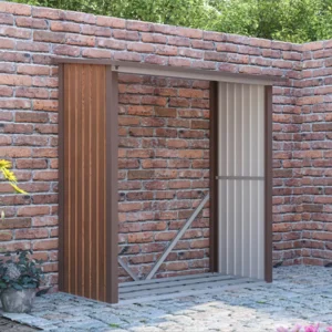 spring_arrangement_of_the_brown_denver_woodshed_in_the_garden_5582 Drewutnia metalowa ogrodowa Hardmaister Denver 182 × 89 cm Walnut