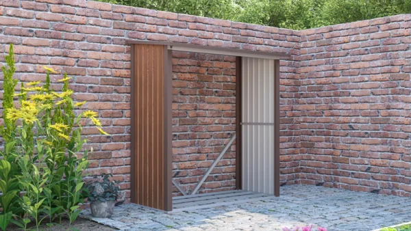 spring_arrangement_of_the_brown_denver_woodshed_in_the_garden_5582 Drewutnia metalowa ogrodowa Hardmaister Denver 182 × 89 cm Walnut