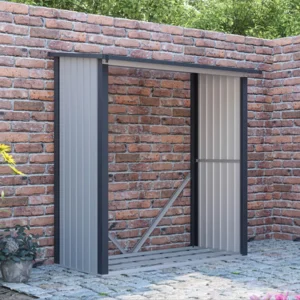 spring_arrangement_of_the_light_grey_denver_woodshed_in_the_garden_3d5b Drewutnia metalowa ogrodowa Hardmaister Denver 182 × 89 cm Light Grey