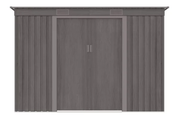 szopa-nardzedziowa-oregon-261x241cm-light-wood-przod Domek metalowy ogrodowy Hardmaister Oregon 261 × 241 cm Light Wood