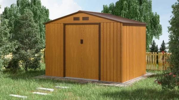 Domek metalowy ogrodowy Hardmaister Hudson 277 × 191 cm Oak Brown