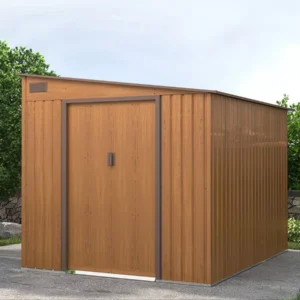 tool_house_Jasper_214x257_cm_Oak_Brown_in_garden_arrangement_0a61 Domek metalowy ogrodowy Hardmaister Jasper 214 × 257 cm Oak Brown