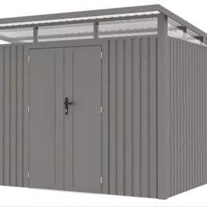 ujecie_z_ukosa_na_szary_stalowy_domek_narzedziowy_do_ogrodu_3ed3 Domek metalowy ogrodowy Hardmaister Portland 289 × 318 cm Grey Aluminium