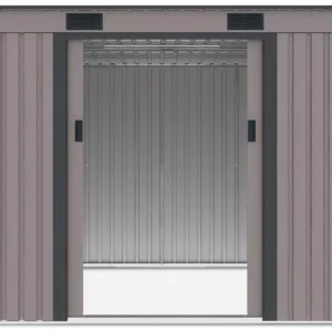 view_of_the_interior_of_the_oregon_261x241cm_warm_grey_tool_house_through_the_o_a738 Domek metalowy ogrodowy Hardmaister Oregon 261 × 241 cm Warm Grey