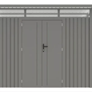wejscie_do_domku_narzedziowego_hardmaister_w_kolorze_szarym_e283 Domek metalowy ogrodowy Hardmaister Portland 289 × 318 cm Grey Aluminium