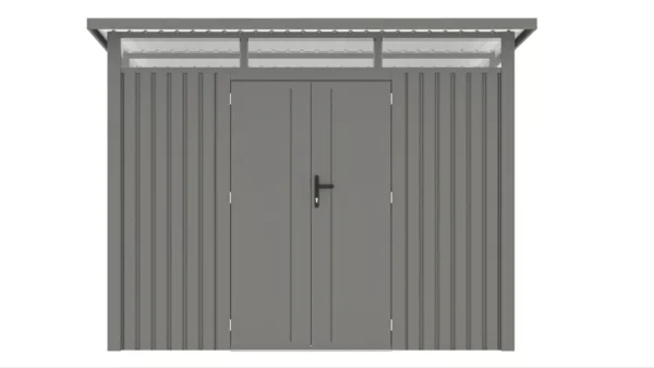 wejscie_do_domku_narzedziowego_hardmaister_w_kolorze_szarym_e283 Domek metalowy ogrodowy Hardmaister Portland 289 × 318 cm Grey Aluminium